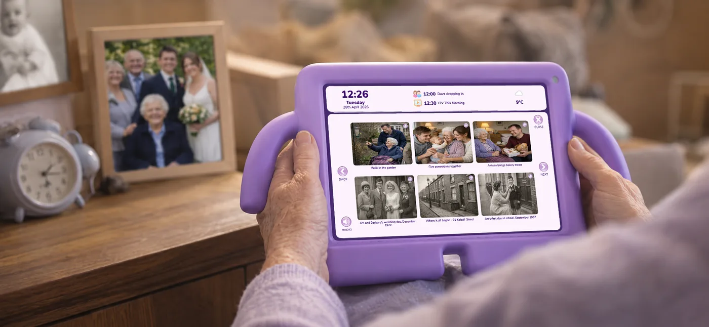 The nellie tablet showing a family photo memory