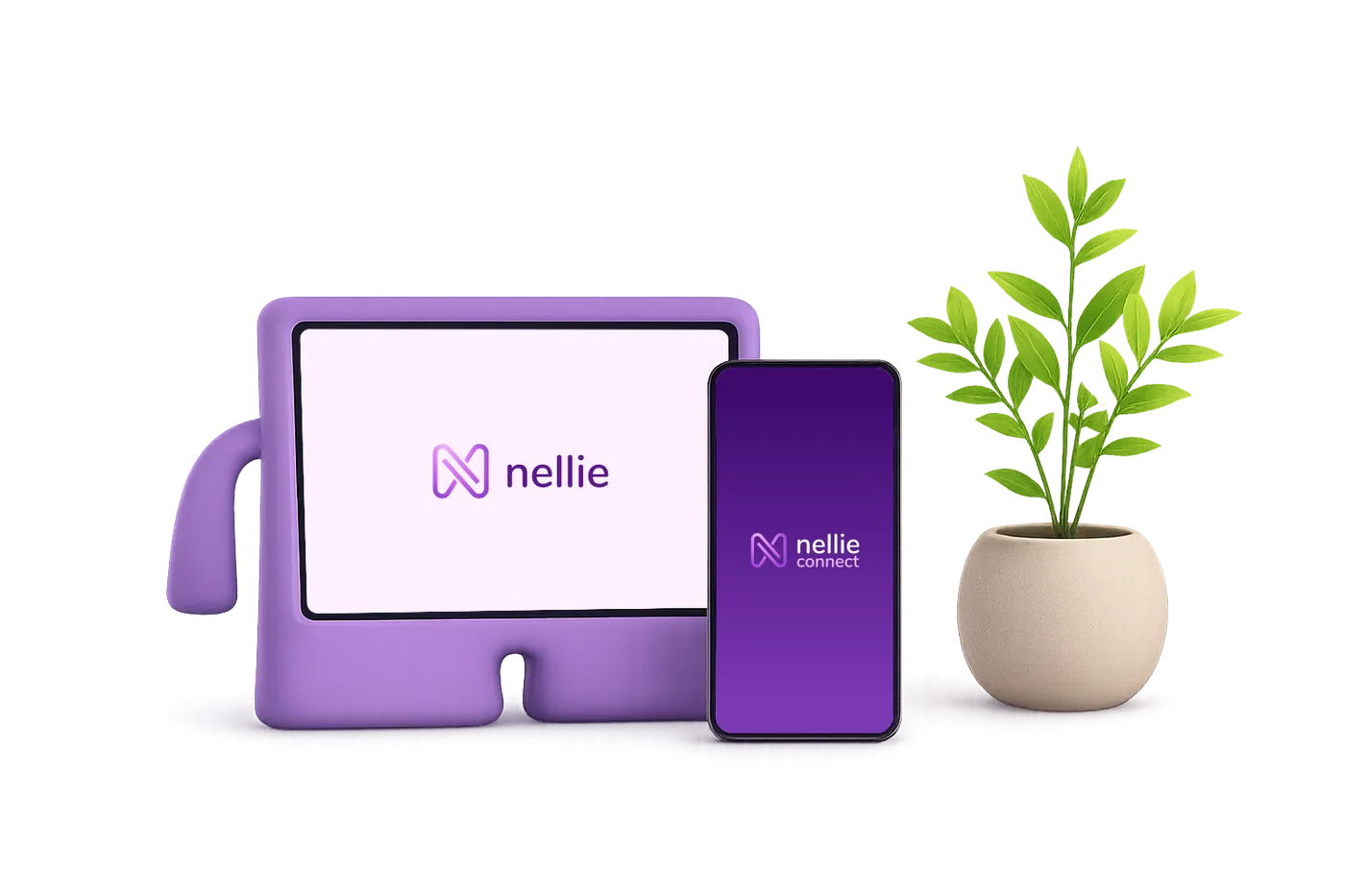 The nellie tablet and phone with a plant