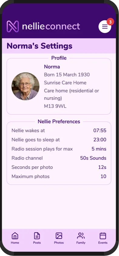 The nellie connect personalisation screen
