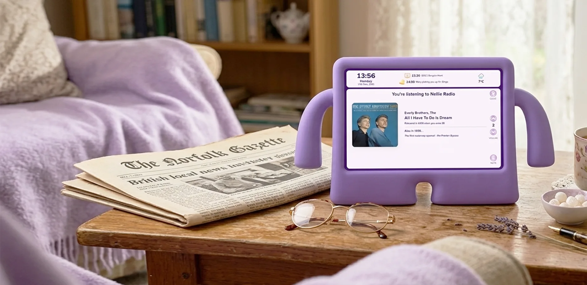 The nellie tablet playing familiar radio