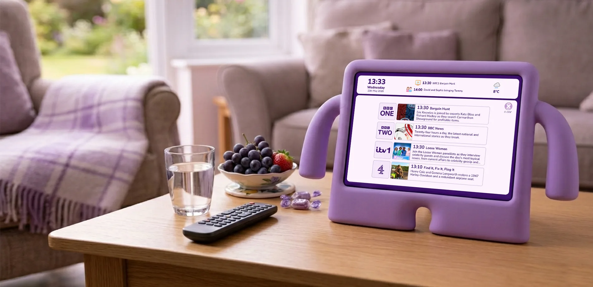 The nellie tablet showing a simple TV guide